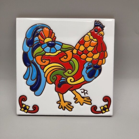 Rooster Tile Trivet Wall Hanging Hand N Hand Designs Hand Glazed Tile - Picture 1 of 3